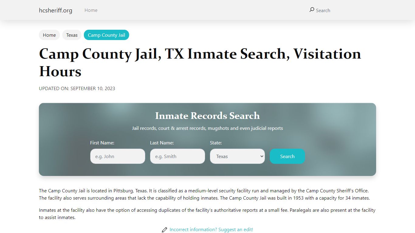 Camp County Jail, TX Inmate Search, Visitation Hours